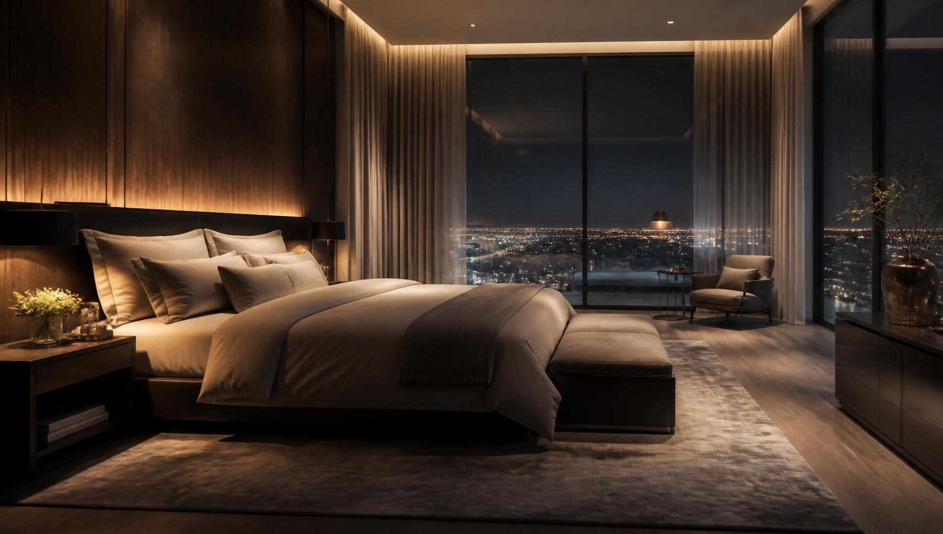 A master suite that quiets the city.